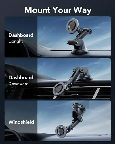 ESR Dashboard Magnetic Phone Holder for Car, for MagSafe Car Mount, Windshield Vacuum Car Mount for iPhone 17/16/16e/15/14/13/12, Samsung, Pixel 10, Charging Not Supported, 2 Metal Rings Included - 1