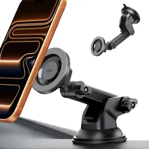 ESR Dashboard Magnetic Phone Holder for Car, for MagSafe Car Mount, Windshield Vacuum Car Mount for iPhone 17/16/16e/15/14/13/12, Samsung, Pixel 10, Charging Not Supported, 2 Metal Rings Included - 6
