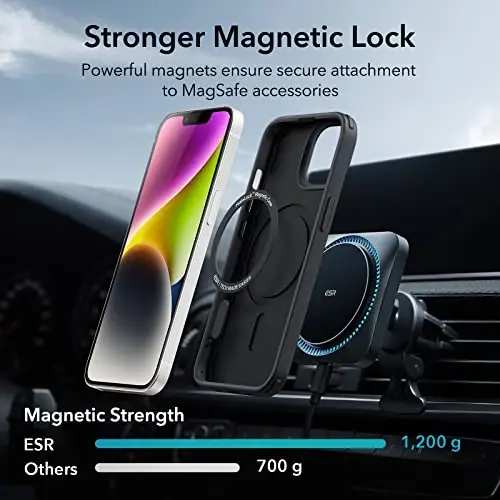 ESR Hybrid Magnetic Case with HaloLock, Compatible with iPhone 14 and 13 , Compatible with MagSafe, Shockproof Military-Grade Protection, Smooth Grip, Classic Series, Black - 4