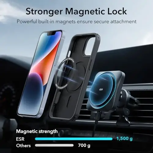 ESR Hybrid Magnetic Case with HaloLock, Compatible with iPhone 14 and 13 , Compatible with MagSafe, Shockproof Military-Grade Protection, Smooth Grip, Classic Series, Black - 3