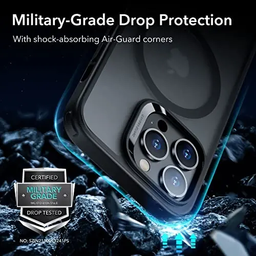 ESR Hybrid Magnetic Case with HaloLock Compatible with MagSafe, Compatible with iPhone 13 Pro Max Case, Military-Grade Protection, Scratch-Resistant Back, Classic Series, Frosted Black - 5