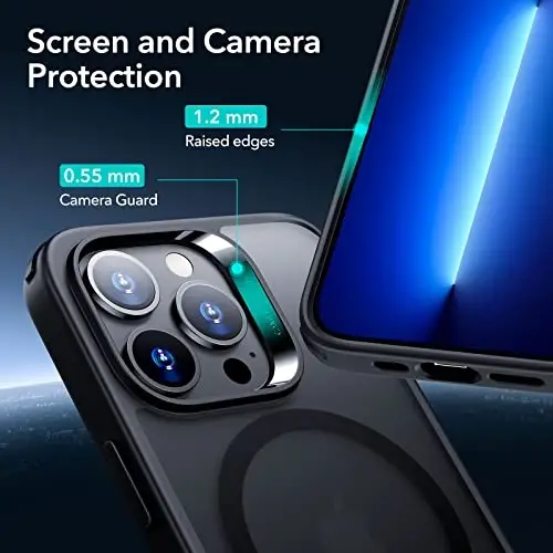 ESR Hybrid Magnetic Case with HaloLock Compatible with MagSafe, Compatible with iPhone 13 Pro Max Case, Military-Grade Protection, Scratch-Resistant Back, Classic Series, Frosted Black - 6