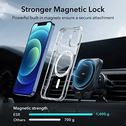 ESR iPhone 12 Case/iPhone 12 Pro Case uchun, MagSafe bilan mos, chizilishga chidamli orqa, sirpanmaydigan himoya ramka, iPhone 12/12 Pro uchun magnit telefon qutisi, shaffof - 3