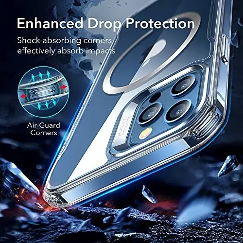 ESR iPhone 12 Pro Max uchun g'ilof, Magsafe telefon g'ilofi iPhone 12 Pro Max bilan mos keladi, HaloLock magnit simsiz zaryadlash, tirnalishga chidamli orqa, sirpanmaydigan himoya ramka, tiniq - 5
