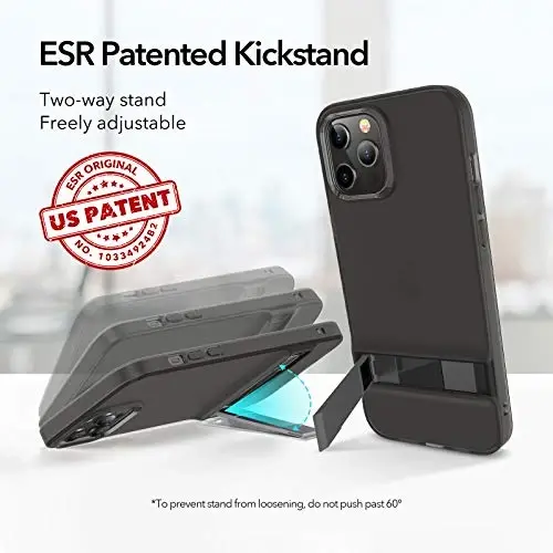 ESR iPhone 12 Pro Max uchun metall stendli g‘ilof [Patentlangan dizayn] [Ikki tomonlama stend] [Kuchaytirilgan himoya] Moslashuvchan TPU yumshoq orqa qism, 6.7 dyuym – Yarim shaffof qora - 3