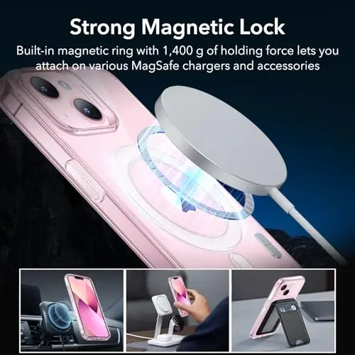 ESR for iPhone 14 Case iPhone 13 Case, Compatible with MagSafe, Military-Grade Protection, Resists Yellowing and Scratches, Magnetic Phone Case for iPhone 14 iPhone 13, Zero Series, Clear Pink - 5