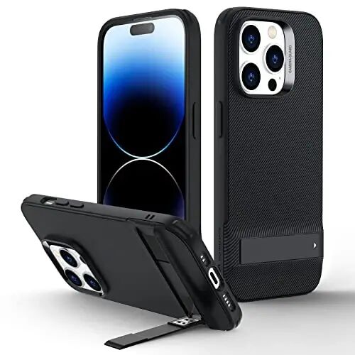 ESR iPhone 14 Pro uchun g‘ilof, 3 ta taglik rejimi, Harbiy darajadagi tushishdan himoya, Simsiz quvvatlashni qo‘llab-quvvatlaydi, Taglikli yupqa orqa qopqoq, iPhone 14 Pro uchun telefon g‘ilofi, Metall tayanchli g‘ilof, Qora 