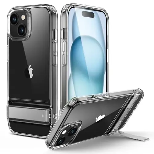 ESR iPhone 15 Plus учун қоп, металл тоядиғи қоп, 3 таянч режими, ҳарбий даражада тушишдан ҳимоя, симсиз зарядлашни қўллаб-қувватлайди, патентли тоядиғи бўлган енгил орқа қопқоғи, Boost серияси, равон 