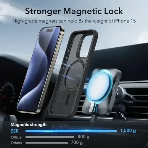 ESR iPhone 15 Pro Case with MagSafe - Harbiy darajadagi himoya, sarg'ayishga chidamli, tirnalishga chidamli orqa, iPhone 15 Pro uchun magnit telefon qutisi, Classic Series, muzli qora - 3