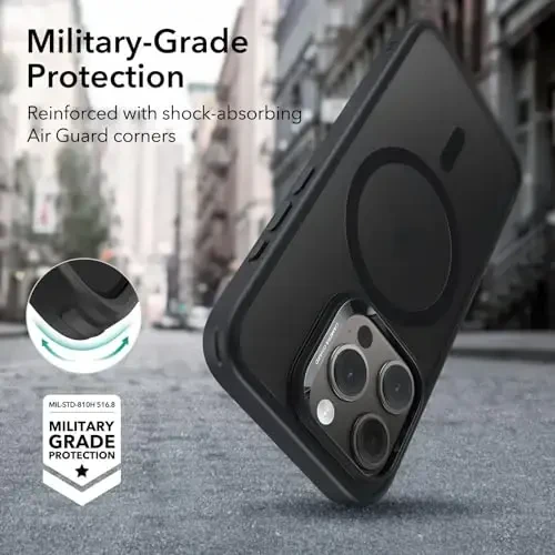 ESR iPhone 15 Pro Case with MagSafe - Harbiy darajadagi himoya, sarg'ayishga chidamli, tirnalishga chidamli orqa, iPhone 15 Pro uchun magnit telefon qutisi, Classic Series, muzli qora - 5