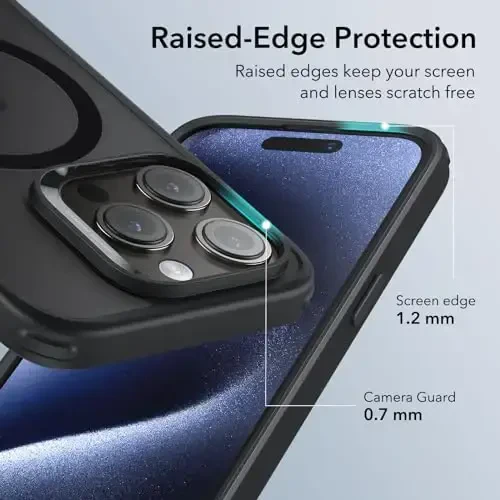 ESR iPhone 15 Pro Case with MagSafe - Harbiy darajadagi himoya, sarg'ayishga chidamli, tirnalishga chidamli orqa, iPhone 15 Pro uchun magnit telefon qutisi, Classic Series, muzli qora - 6