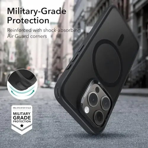 ESR iPhone 15 Pro Case with MagSafe - Military-Grade Protection, Yellowing Resistant, Scratch-Resistant Back, Magnetic Phone Case for iPhone 15 Pro, Classic Series, Frosted Black - 5