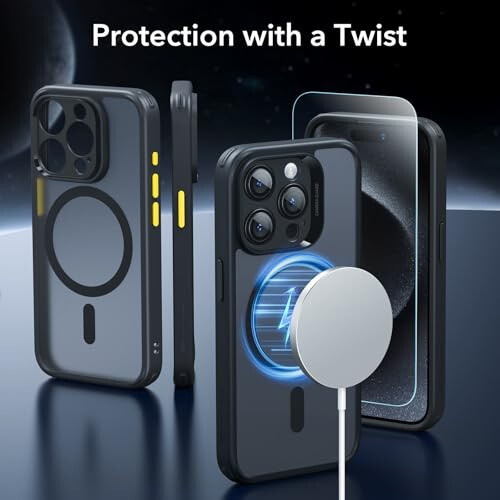 ESR iPhone 15 Pro Max uchun Kılıf Seti, Shaffof Mat Kılıf va Ekran Himoyachisi, MagSafe bilan Mos keladi, Harbiy Sinf Himoyasi, Klassik Seriyasi, Sovuq Qora - ESR (1)