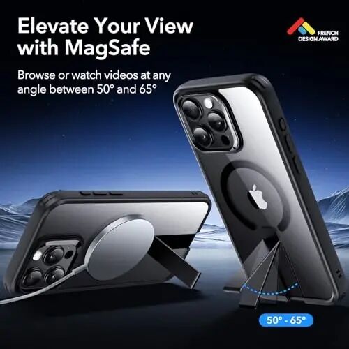 ESR iPhone 15 Pro uchun stendli g‘ilof, Harbiy darajadagi zarbalarga qarshi himoya, Magnitli to‘liq sozlanadigan Flickstand telefon g‘ilofi, MagSafe aksessuarlariga mos keladi, Boost seriyasi, Shaffof qora - 2