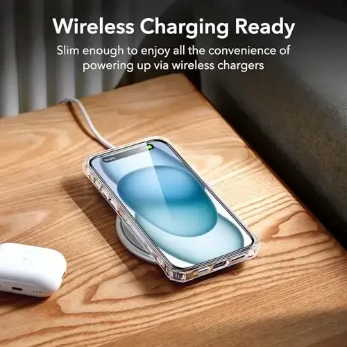 ESR iPhone 15 uchun korpus, harbiy darajali himoya, zarbaga chidamli Air Guard burchaklar, sargʻishga qarshi akril orqa tomon, iPhone 15 uchun telefon korpusi, Air Armor seriyasi, shaffof - 5