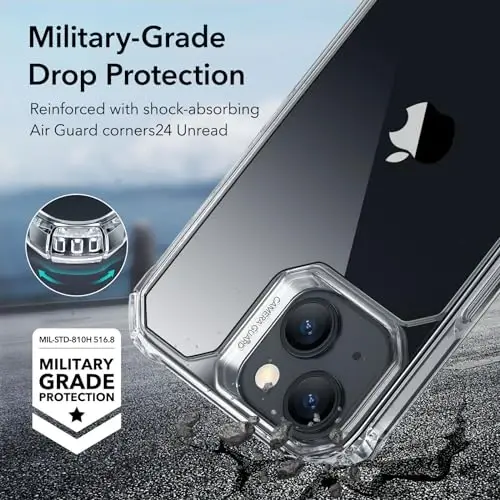 ESR iPhone 15 uchun korpus, harbiy darajali himoya, zarbaga chidamli Air Guard burchaklar, sargʻishga qarshi akril orqa tomon, iPhone 15 uchun telefon korpusi, Air Armor seriyasi, shaffof - ESR (1)