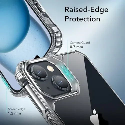 ESR iPhone 15 uchun korpus, harbiy darajali himoya, zarbaga chidamli Air Guard burchaklar, sargʻishga qarshi akril orqa tomon, iPhone 15 uchun telefon korpusi, Air Armor seriyasi, shaffof - 3