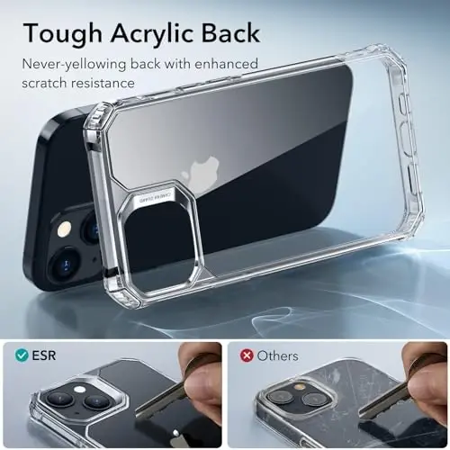 ESR iPhone 15 uchun korpus, harbiy darajali himoya, zarbaga chidamli Air Guard burchaklar, sargʻishga qarshi akril orqa tomon, iPhone 15 uchun telefon korpusi, Air Armor seriyasi, shaffof - 4