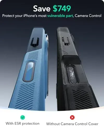 ESR for iPhone 16 Plus Case with Stash Stand, Camera Control, 23FT Military-Grade Shock-Absorbing Drop Protection, Compatible with MagSafe Accessories, Magnetic Cyber Series, Light Blue - 3