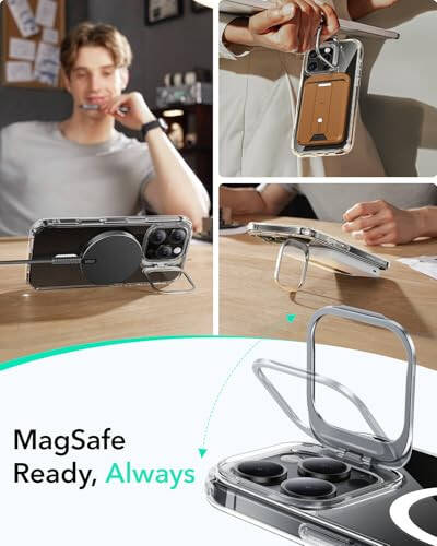 ESR for iPhone 16 Pro Case, Compatible with MagSafe, Military-Grade Protective, Built-in Stash Stand Phone Case, Scratch-Resistant Back Cover, Classic Series, Clear - 4