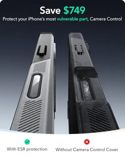 ESR for iPhone 16 Pro Max Case with Stash Stand, Camera Control, 23FT Military-Grade Shock-Absorbing Drop Protection, Compatible with MagSafe Accessories, Magnetic Cyber Series, Titanium - 4