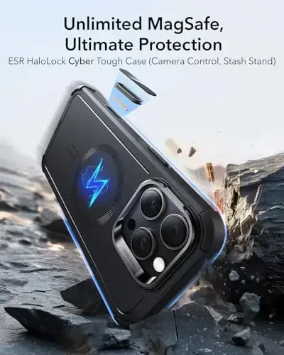 ESR iPhone 16 Pro Max учун Стэндли Калъф, 23FT Ҳарбий Сингли Кўриниш Ҳимояси, Оғир Хизматдаги Магнитли Телефон Калъфи, MagSafe Аксессуарлари билан Мос, Кибер Серия, Қора - ESR (1)