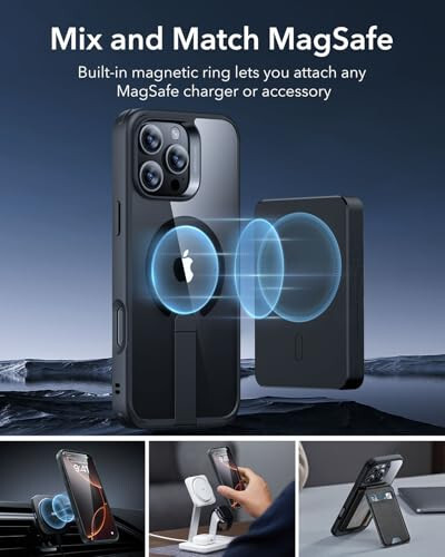 ESR for iPhone 16 Pro Case with Kickstand, Military-Grade Shockproof Protection, Magnetic Fully Adjustable Flickstand Phone Case, Compatible with MagSafe Accessories, Boost Series, Clear Black - 6