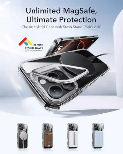 ESR iPhone 16 Pro учун қоп, MagSafe билан уйғун, ҳарбий даражали муҳофазаловчи қоп, Ichki Stash стэнди билан телефон учун қоп, чизишга чидамли орқа қопқоқ, Классик серия, Очиқ - ESR (1)