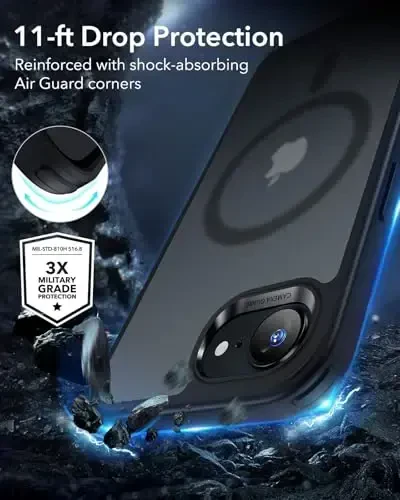 ESR iPhone 16e Case, MagSafe bilan mos, harbiy darajadagi himoya, magnitli, muzlatilgan qora - 5