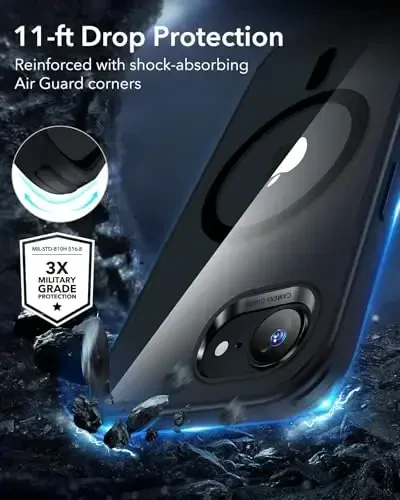 ESR iPhone 16e Case, MagSafe mos keluvchi, harbiy darajadagi himoya, magnitli, shaffof qora - 5
