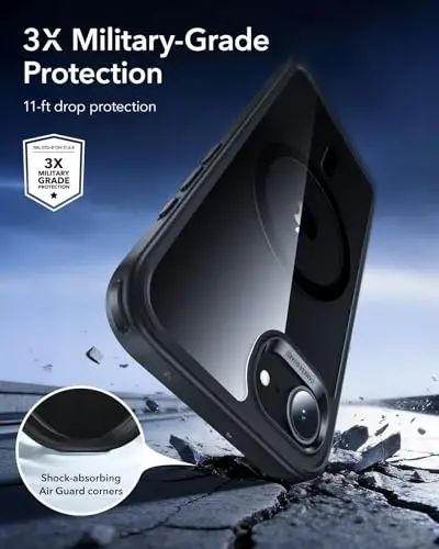 ESR iPhone 16e Case, MagSafe mos keluvchi, harbiy darajadagi himoya, magnitli, shaffof qora - 5