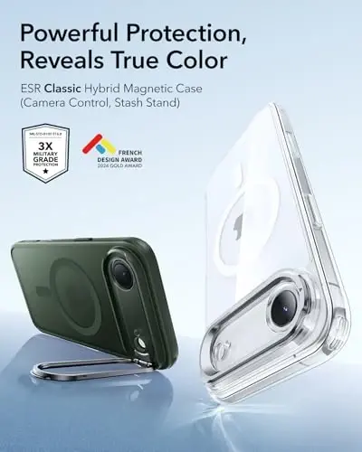 ESR for iPhone Air Case with Stash Stand, Camera Control Cover Compatible with MagSafe, Military-Grade Drop Protection Magnetic Phone Case for iPhone 17 Air, Scratch-Resistant Back Cover,Frosted Green - 5