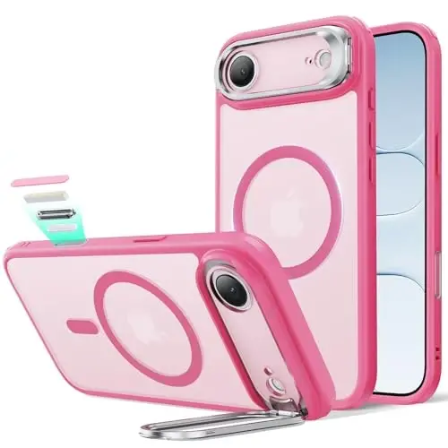 ESR for iPhone Air Case with Stash Stand, Camera Control Cover Compatible with MagSafe, Military-Grade Drop Protection Magnetic Phone Case for iPhone 17 Air, Scratch-Resistant Back Cover,Frosted Pink - 4