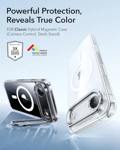 ESR for iPhone Air Case with Stash Stand, Camera Control Cover Compatible with MagSafe, Military-Grade Drop Protection Magnetic Phone Case for iPhone 17 Air, Scratch-Resistant Back Cover,Clear - 5