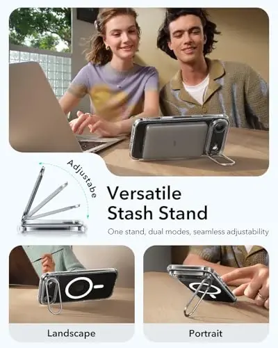 ESR for iPhone Air Case with Stash Stand, Camera Control Cover Compatible with MagSafe, Military-Grade Drop Protection Magnetic Phone Case for iPhone 17 Air, Scratch-Resistant Back Cover,Clear - 6