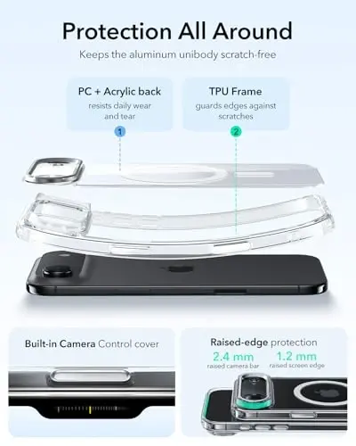 ESR for iPhone Air Case with Stash Stand, Camera Control Cover Compatible with MagSafe, Military-Grade Drop Protection Magnetic Phone Case for iPhone 17 Air, Scratch-Resistant Back Cover,Clear - 1