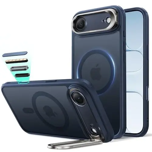 ESR for iPhone Air Case with Stash Stand, Camera Control Cover Compatible with MagSafe, Military-Grade Drop Protection Magnetic Phone Case for iPhone 17 Air, Scratch-Resistant Back Cover,Frosted Blue - 4