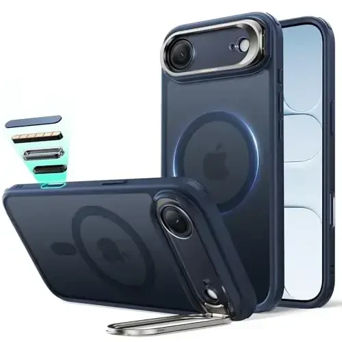 ESR for iPhone Air Case with Stash Stand, Camera Control Cover Compatible with MagSafe, Military-Grade Drop Protection Magnetic Phone Case for iPhone 17 Air, Scratch-Resistant Back Cover,Frosted Blue - 4