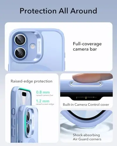 ESR for iPhone 17 Case for MagSafe, Camera Control, Frosted Light Blue | Ultra Slim, 3X Military-Grade Drop Protection, Magnetic Phone Case, Impact Absorbing, Resists Scratches - 3