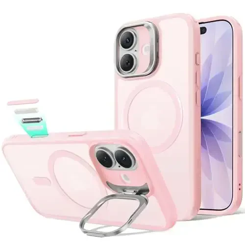 ESR for iPhone 17 Case with Stash Stand, Camera Control Cover Compatible with MagSafe, Military-Grade Drop Protection Magnetic Phone Case, Scratch-Resistant Back Cover,Frosted Bubblegum Pink - 4
