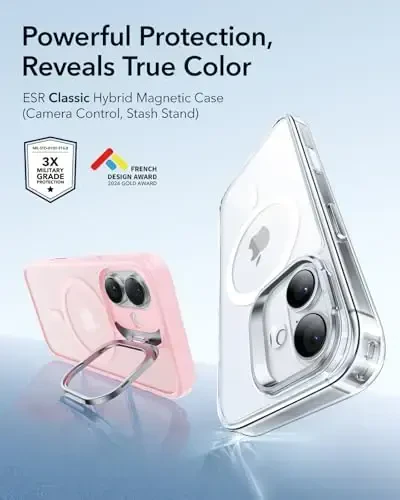 ESR for iPhone 17 Case with Stash Stand, Camera Control Cover Compatible with MagSafe, Military-Grade Drop Protection Magnetic Phone Case, Scratch-Resistant Back Cover,Frosted Bubblegum Pink - 5