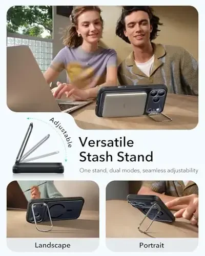 ESR for iPhone 17 Pro Case with Stash Stand, Camera Control Cover Compatible with MagSafe, Military-Grade Drop Protection Magnetic Phone Case, Scratch-Resistant Back Cover, Clear Black - 6