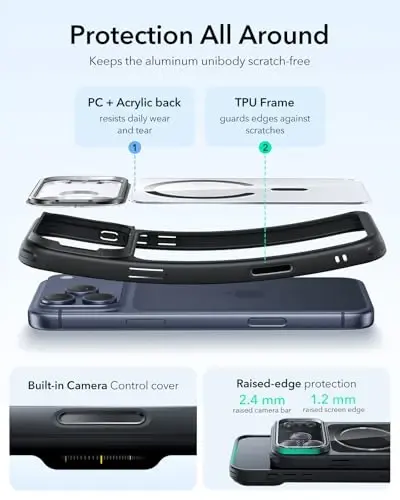 ESR for iPhone 17 Pro Case with Stash Stand, Camera Control Cover Compatible with MagSafe, Military-Grade Drop Protection Magnetic Phone Case, Scratch-Resistant Back Cover, Clear Black - 1