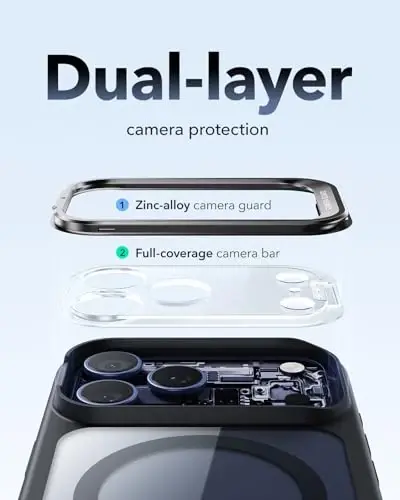 ESR for iPhone 17 Pro Case with Stash Stand, Camera Control Cover Compatible with MagSafe, Military-Grade Drop Protection Magnetic Phone Case, Scratch-Resistant Back Cover, Clear Black - 2