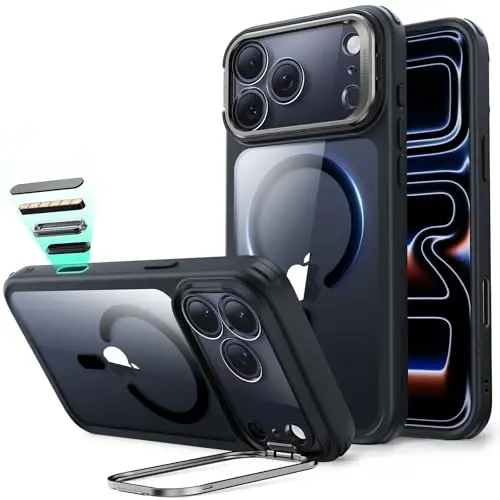 ESR for iPhone 17 Pro Case with Stash Stand, Camera Control Cover Compatible with MagSafe, Military-Grade Drop Protection Magnetic Phone Case, Scratch-Resistant Back Cover, Clear Black - 4