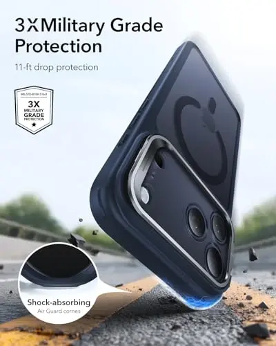 ESR for iPhone 17 Pro Case with Stash Stand, Camera Control Cover Compatible with MagSafe, Military-Grade Drop Protection Magnetic Phone Case, Scratch-Resistant Back Cover, Frosted Blue - 3