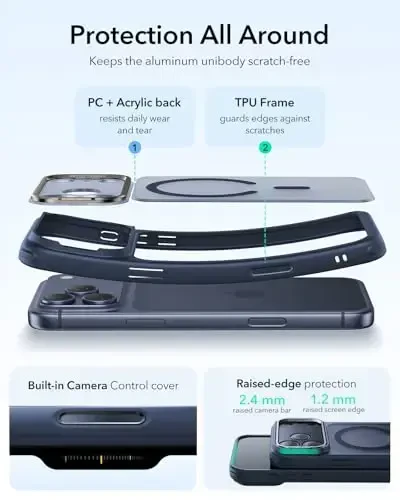 ESR for iPhone 17 Pro Case with Stash Stand, Camera Control Cover Compatible with MagSafe, Military-Grade Drop Protection Magnetic Phone Case, Scratch-Resistant Back Cover, Frosted Blue 