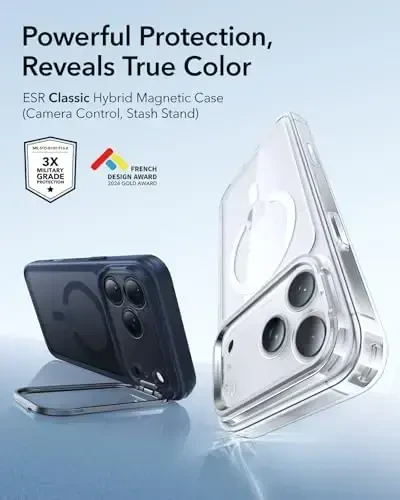 ESR for iPhone 17 Pro Case with Stash Stand, Camera Control Cover Compatible with MagSafe, Military-Grade Drop Protection Magnetic Phone Case, Scratch-Resistant Back Cover, Frosted Blue - 5