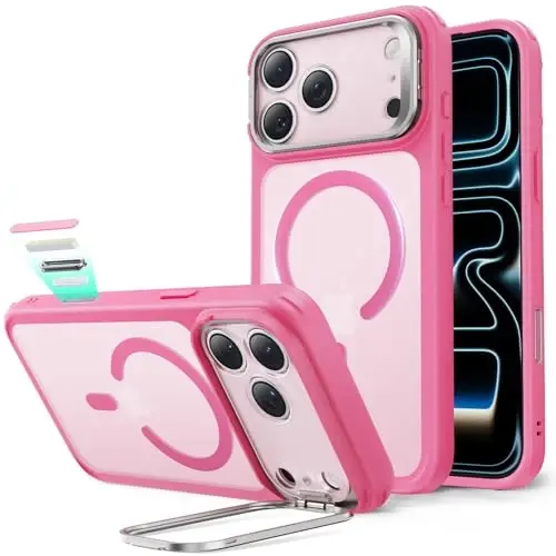 ESR for iPhone 17 Pro Max Case with Stash Stand, Camera Control Cover Compatible with MagSafe, Military-Grade Drop Protection Magnetic Phone Case, Scratch-Resistant Back Cover,Frosted Pink - 4