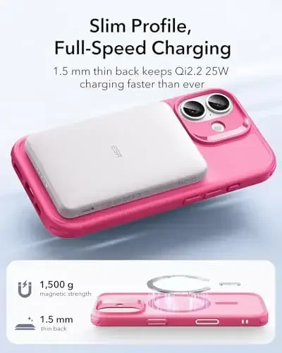 ESR iPhone 17 uchun g'ilof, Kamera boshqaruvi, MagSafe bilan mos, Zarba o'tkazmaydigan harbiy darajadagi himoya, iPhone 17 uchun magnit telefon g'ilofi, Klassik gibrid g'ilof, muzlatilgan pushti - 4